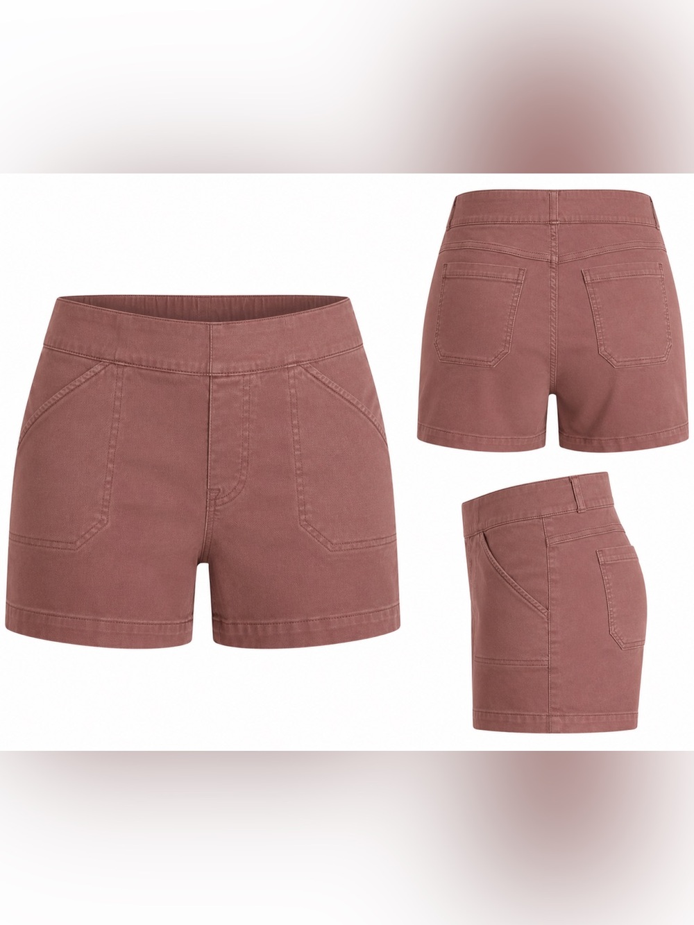 SPANX Stretch Twill Shorts L/G 12-14 Dusty Mauve Pull-On 4.5” Inseam